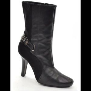 Cole Haan Mid Calf Black Leather and Suede Boots